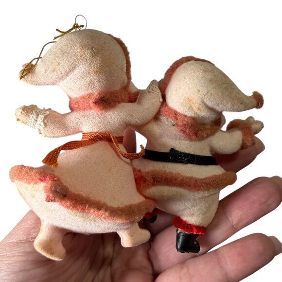 VTG Santa & Mrs Claus Flocked Plastic Christmas Ornaments Blow Mold 1960s - Picture 4 of 14